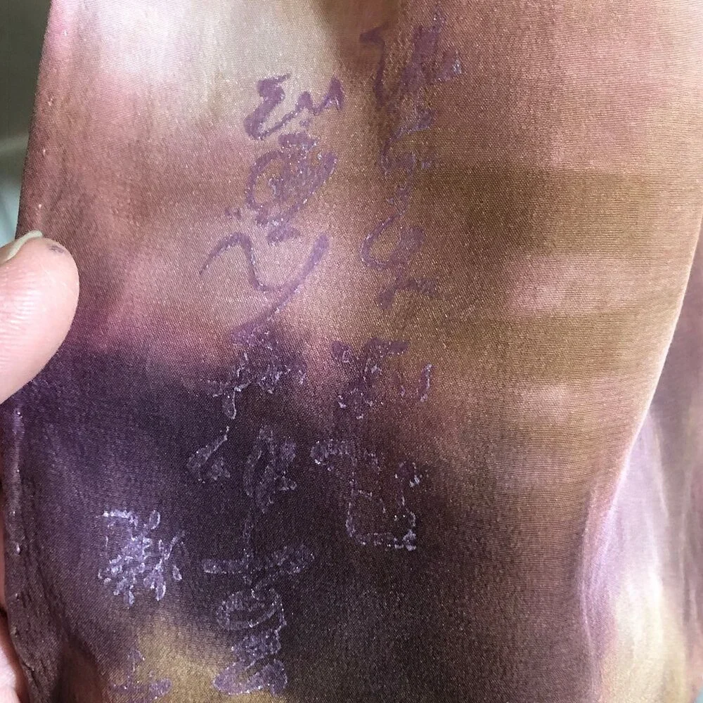 ✨ Elegant Hand-Dyed Silk Scarf with Unique Japanese Calligraphy ✨